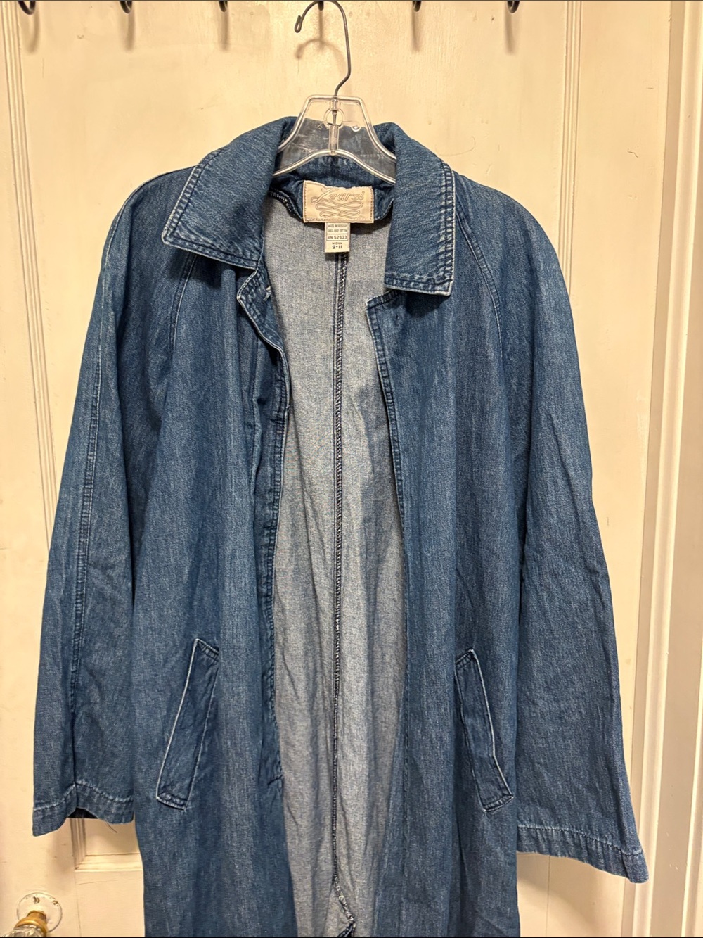 Vintage Long Blue Denim Duster Trench Coat Medium - Picture 2 of 10